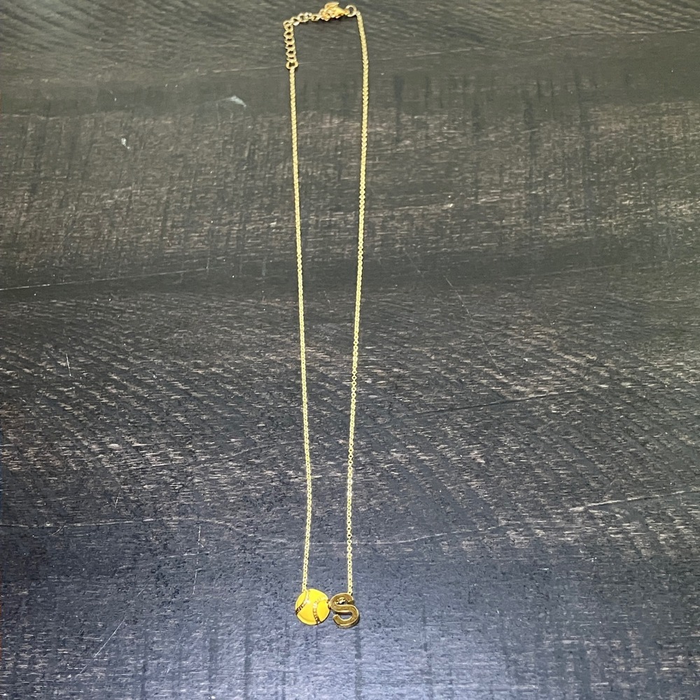 Kids I Love Softball Necklace Gold Tone Chain Charm Gift Bag - Picture 2 of 6